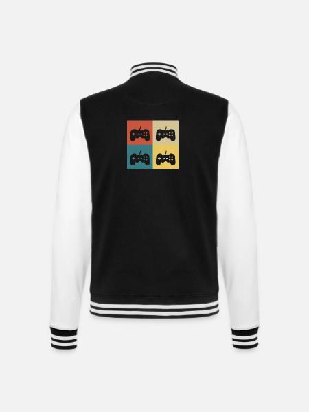 Retro-Vintage-Konsole - College-Sweatjacke - Schwarz/Weiß