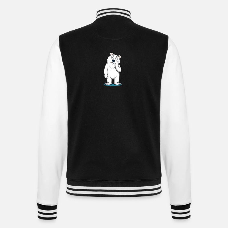 Perplexed Eisbär: Neugieriger Cartoon-Bär - College-Sweatjacke - Schwarz/Weiß