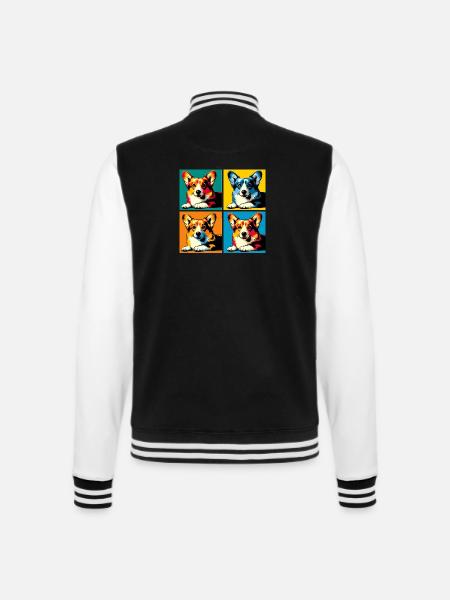 Pop Pembroke Welsh Corgi Hund Porträt - College-Sweatjacke - Schwarz/Weiß