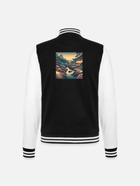 Japan Vintage Bach Azaleenbüsche Abend - College-Sweatjacke - Schwarz/Weiß