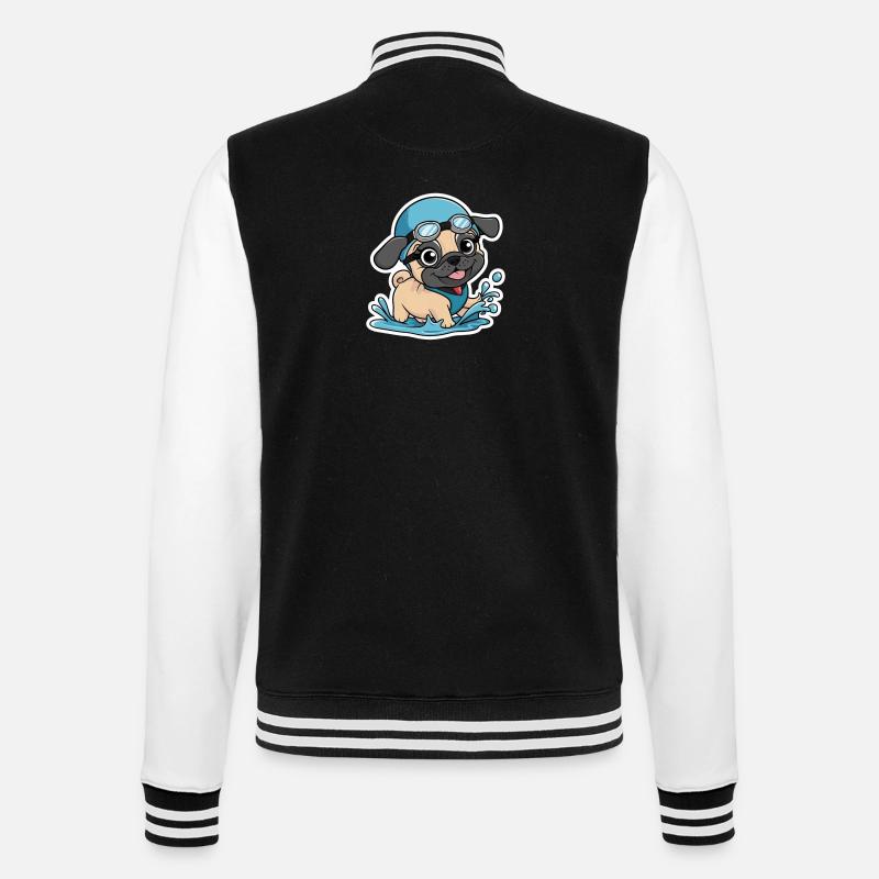 Baignade dans un carlin : Amusez-vous avec un chiot ! - Veste Teddy - noir/blanc