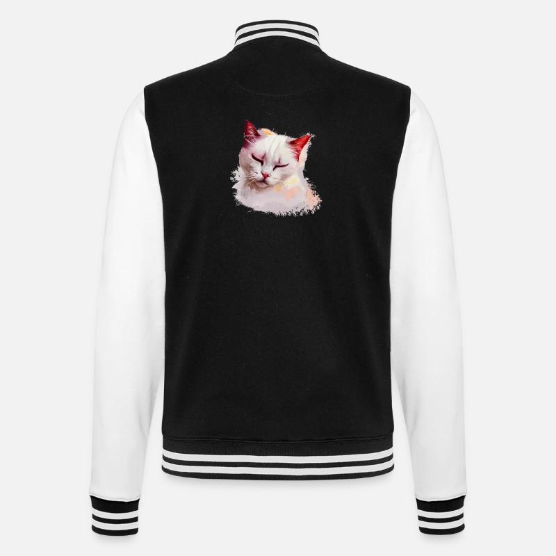 Cute White Cat Sleeping Tshirt - College Sweat Jacket - black/white