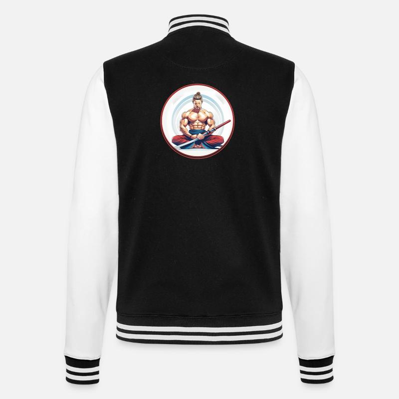 Meditierender Samurai mit Katana - College-Sweatjacke - Schwarz/Weiß