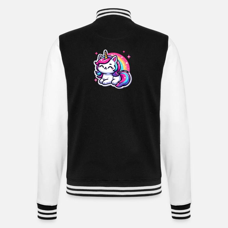 Regenbogen Einhorn Katze - College-Sweatjacke - Schwarz/Weiß