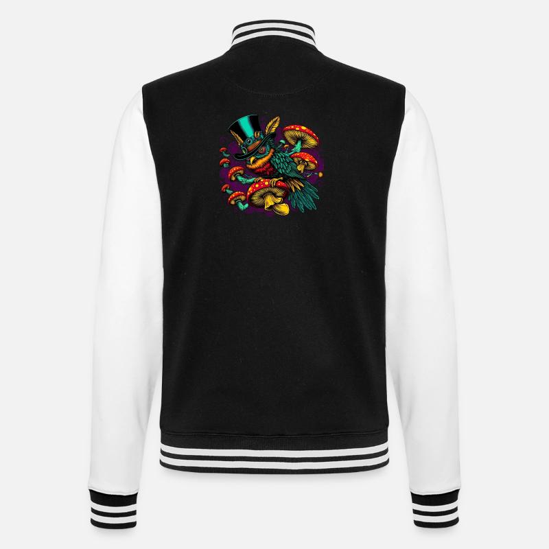Bunte Eule mit Zylinderhut - College-Sweatjacke - Schwarz/Weiß