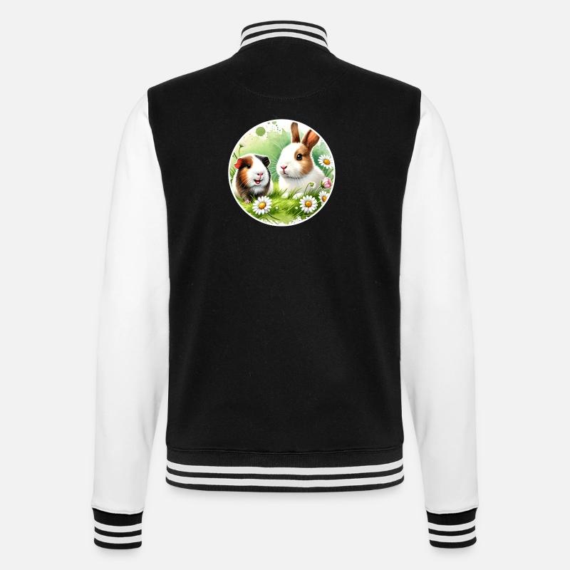 Cochons d’Inde et lapins dans la prairie fleurie - Veste Teddy - noir/blanc