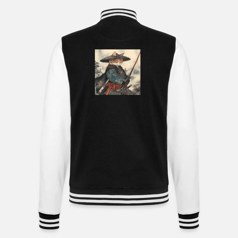 Chat Samouraï Japon Ukiyo-E - Veste Teddy - noir/blanc