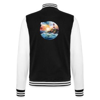Phare majestueux au coucher du soleil avec des vagues déferlantes - Veste Teddy - noir/blanc - Dos - Marisol (170cm)