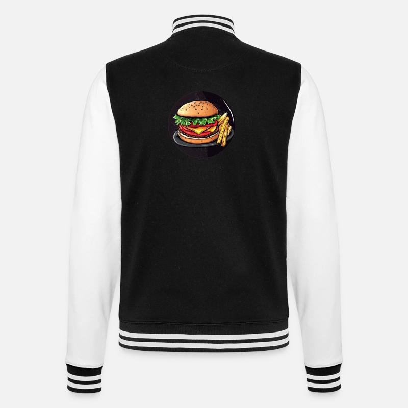 Klassischer Burger mit Pommes – Einfach lecker! - College-Sweatjacke - Schwarz/Weiß