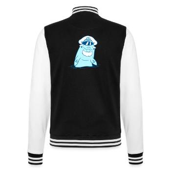 drôle vieux dauphin capitaine mignon dessin animé bande dessinée - Veste Teddy - noir/blanc - Dos - Marisol (170cm)