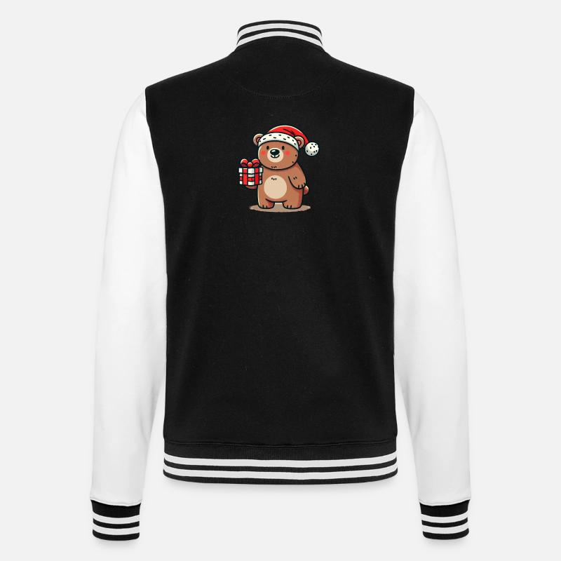 Weihnachtsbär mit Geschenk - College-Sweatjacke - Schwarz/Weiß