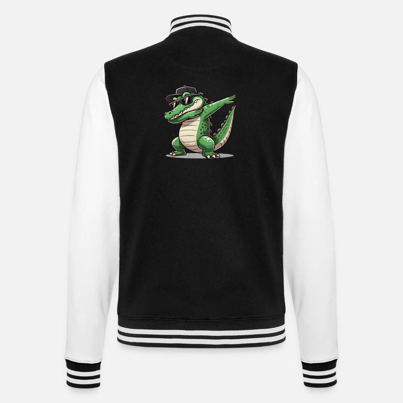 crocodile comic dabbing - College Sweat Jacket - black/white