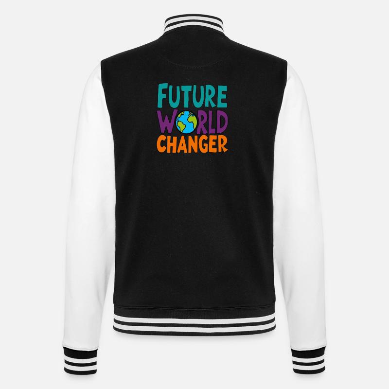 Future World Changer - Globus-Spruch - College-Sweatjacke - Schwarz/Weiß