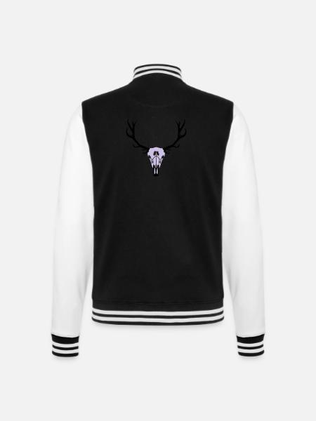Hirschgeweih und Schädel - College-Sweatjacke - Schwarz/Weiß