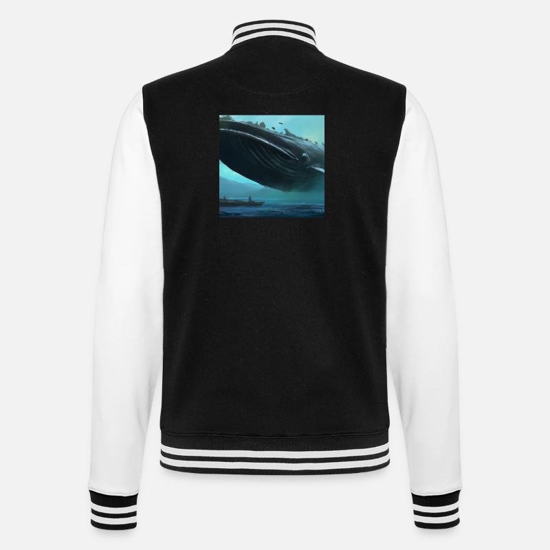 Wal schwebt am Himmel - College-Sweatjacke - Schwarz/Weiß