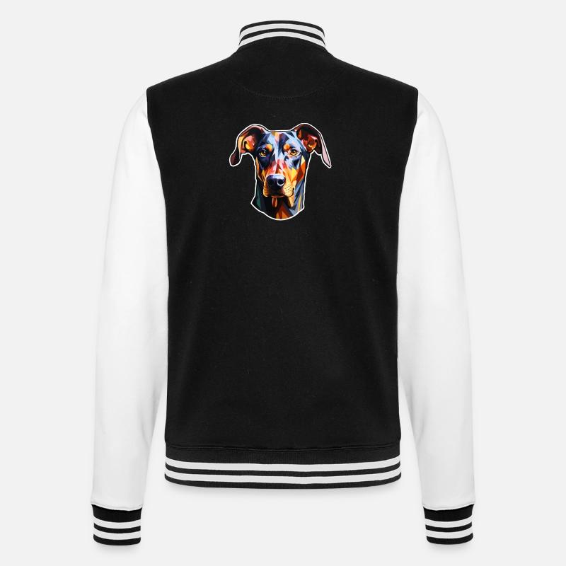 Dobermannkopf psychedelisch - College-Sweatjacke - Schwarz/Weiß