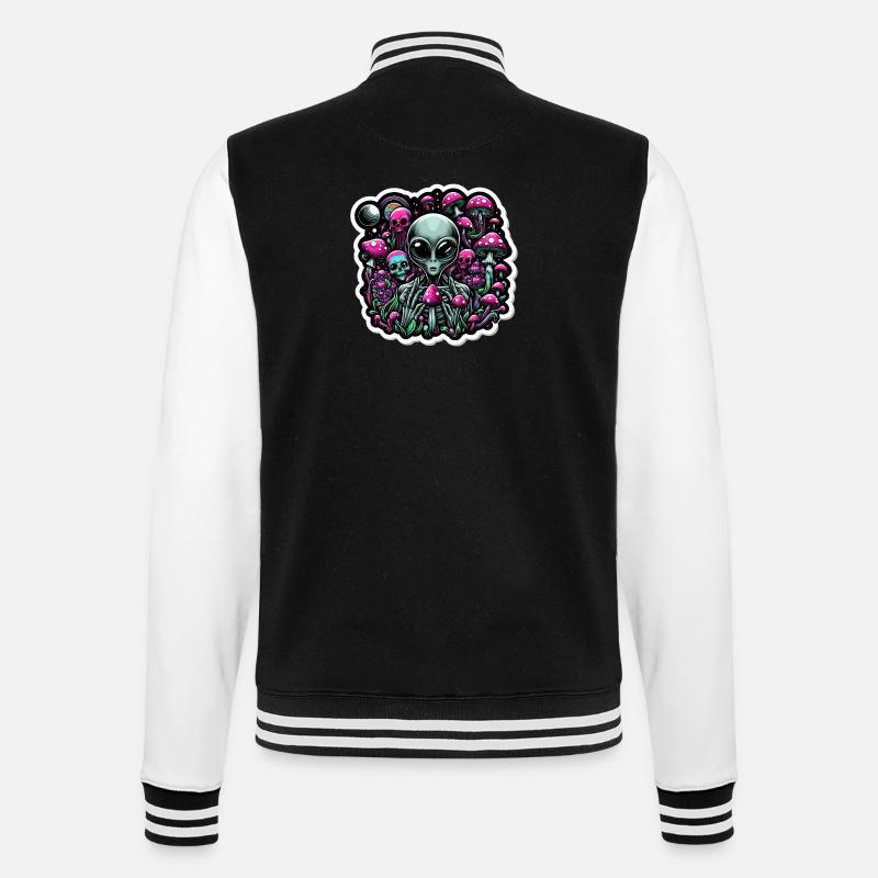 Psychedelischer Alien mit Pilzen - College-Sweatjacke - Schwarz/Weiß