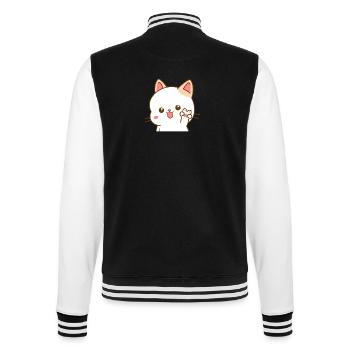 Chat kawaii faisant le signe V de paix - Veste Teddy - noir/blanc - Dos - Marisol (170cm)