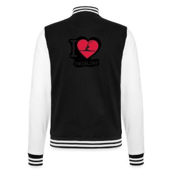 i love sports heart twirling baton3 - College Sweat Jacket - black/white - Back - Marisol (170cm)