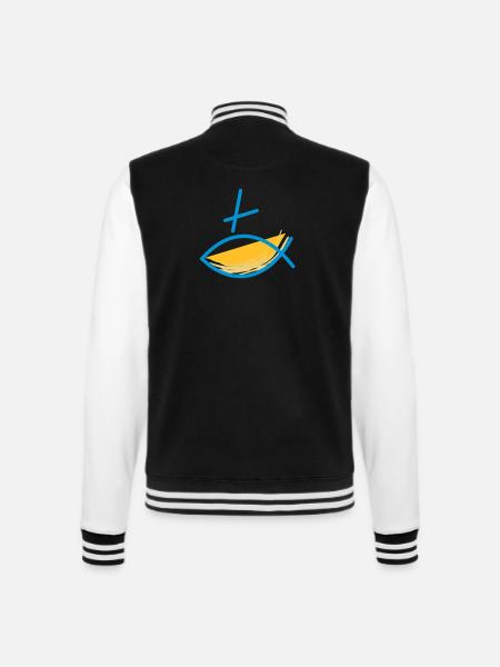 Altkatholischer Logo Fisch Blau/Gelb - College-Sweatjacke - Schwarz/Weiß