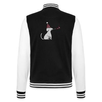 Geburtstagskind sitzender braver Hund - College-Sweatjacke - Schwarz/Weiß - Hinten - Marisol (170cm)