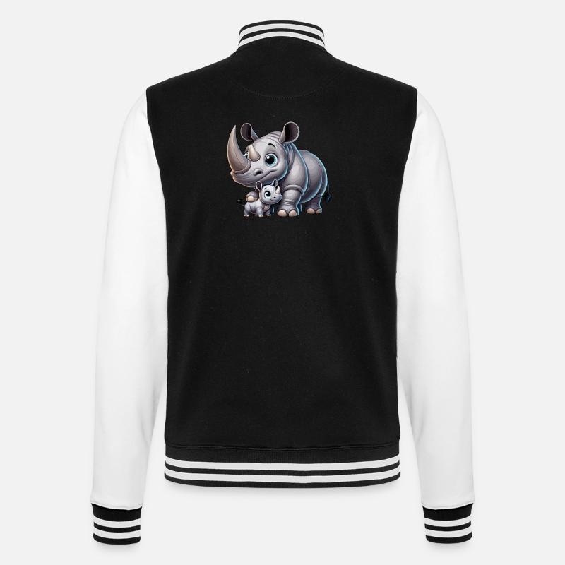 Nashornmutter mit Kind - College-Sweatjacke - Schwarz/Weiß