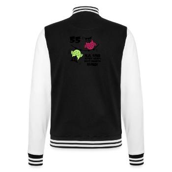 55. Geburtstag - Eulen "na und" - College-Sweatjacke - Schwarz/Weiß - Hinten - Marisol (170cm)