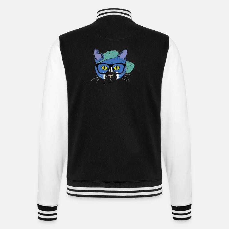 Blaue Katze mit Cap - College-Sweatjacke - Schwarz/Weiß