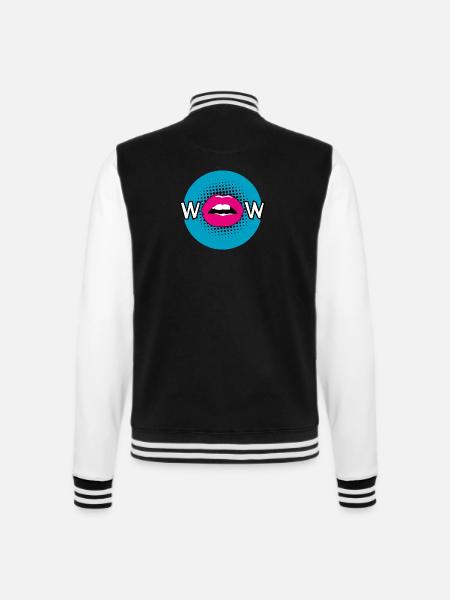 Pop Art / Comic: WOW - Mund, Lippen, Kussmund - College-Sweatjacke - Schwarz/Weiß