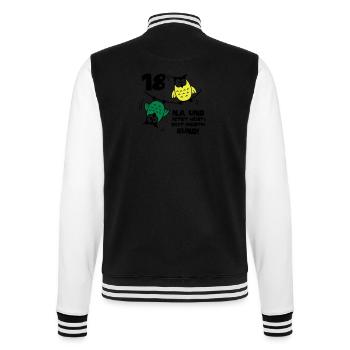 Geburtstag 18, Eulen am Drahtseil, rund - College-Sweatjacke - Schwarz/Weiß - Hinten - Marisol (170cm)