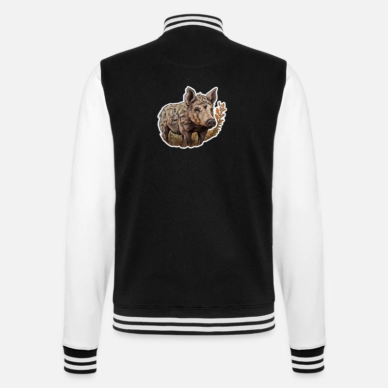 Wildschwein auf einem Feld - College-Sweatjacke - Schwarz/Weiß