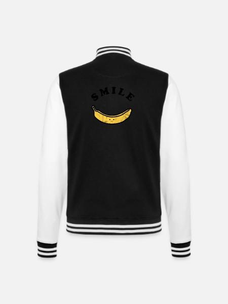 Frucht / Früchte: Banane - Lachen - Smile - College-Sweatjacke - Schwarz/Weiß