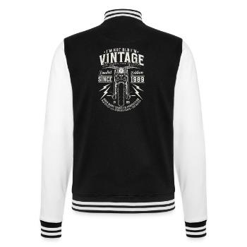 1989 Vintage Birthday Vintage Motorcycle - College Sweat Jacket - black/white - Back - Marisol (170cm)
