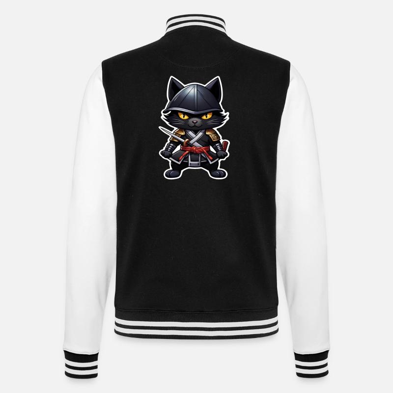 Ninja Katze - Samurai Kätzchen - College-Sweatjacke - Schwarz/Weiß