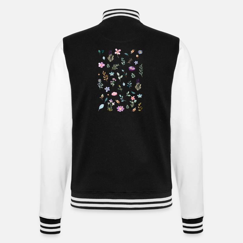 Aquarell Blumen auf Schwarz - College-Sweatjacke - Schwarz/Weiß