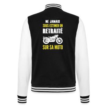 Ne jamais sous estimer un retraité sur sa moto - Veste Teddy - noir/blanc - Dos - Marisol (170cm)