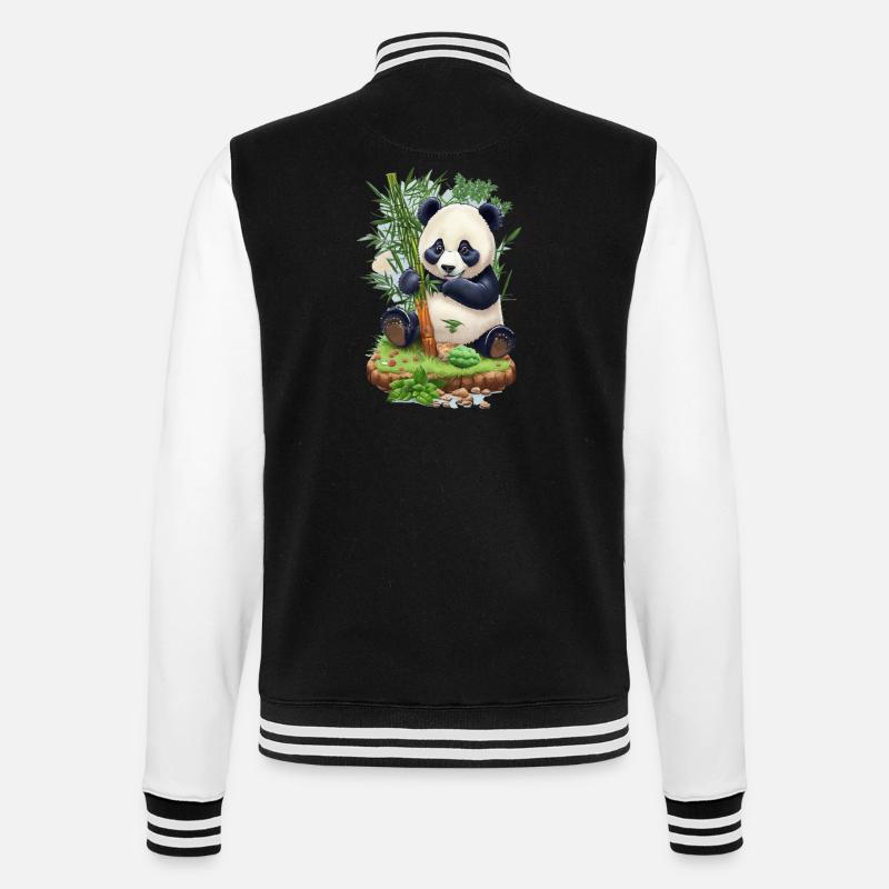 Panda bear eats bamboo - College Sweat Jacket - black/white