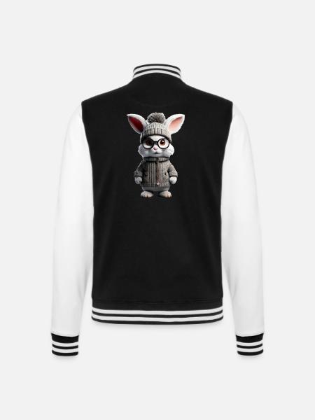 Ein süsses kleines Kaninchen mit Strickweste - College-Sweatjacke - Schwarz/Weiß