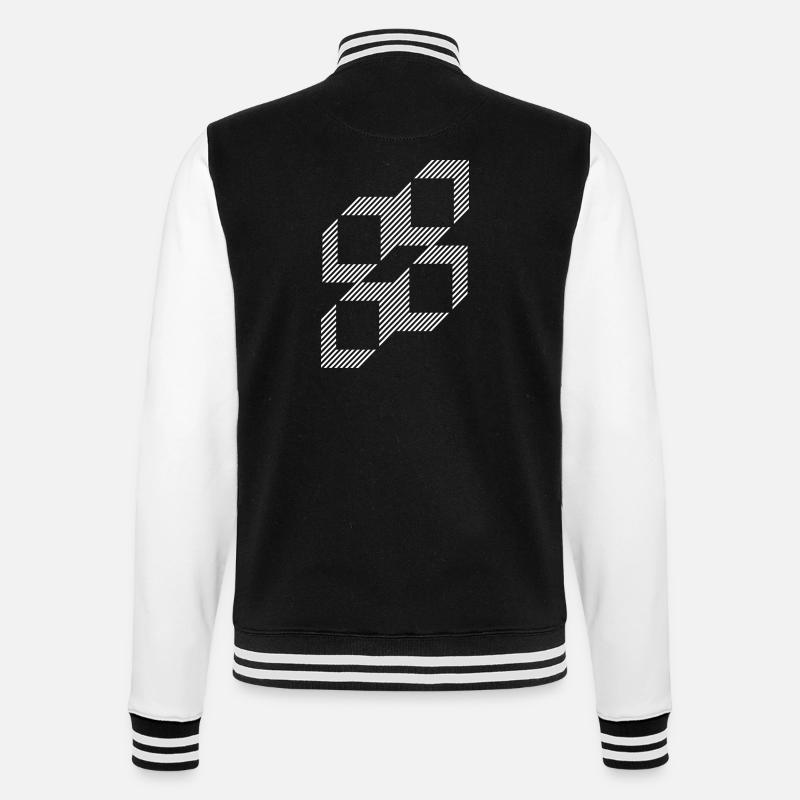 Geometric Stripe Squares Grid - College Sweat Jacket - black/white