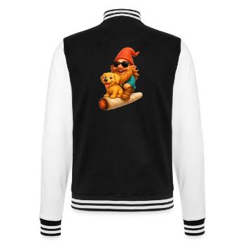 Cooler Zwerg mit Hund auf Joint fliegend - Weed - College-Sweatjacke - Schwarz/Weiß - Hinten - Marisol (170cm)