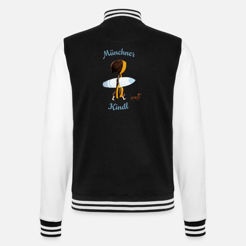 Münchner Kindl mit Surfbrett - College-Sweatjacke - Schwarz/Weiß