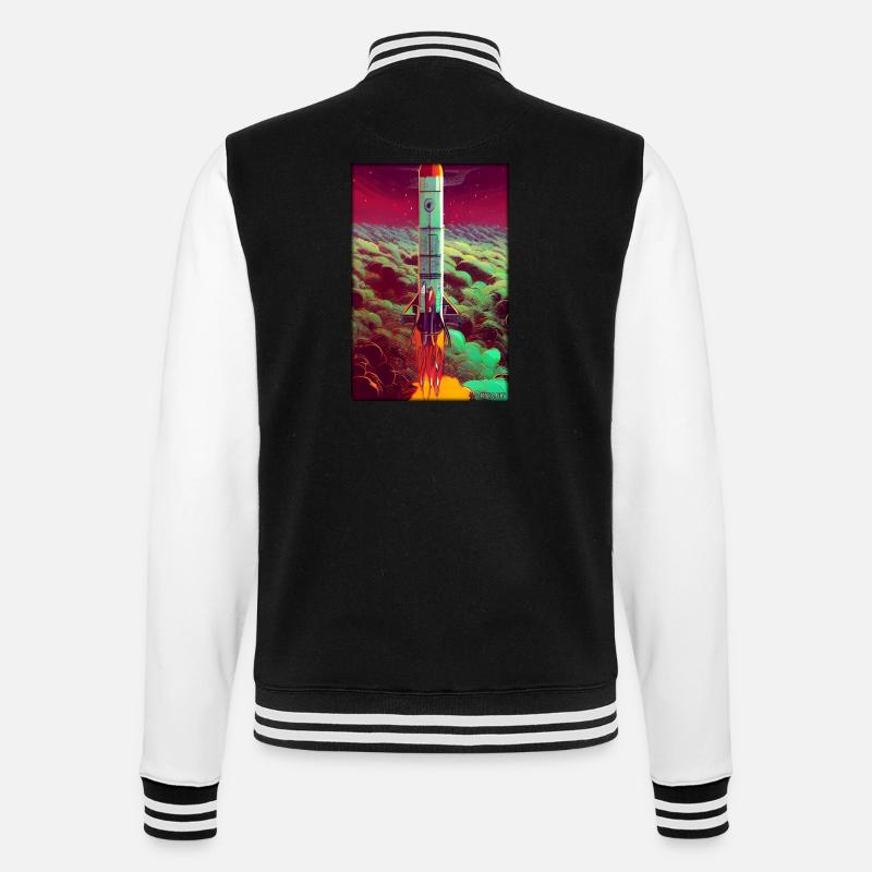 Rocket Launch Space Stars Clouds - College Sweat Jacket - black/white