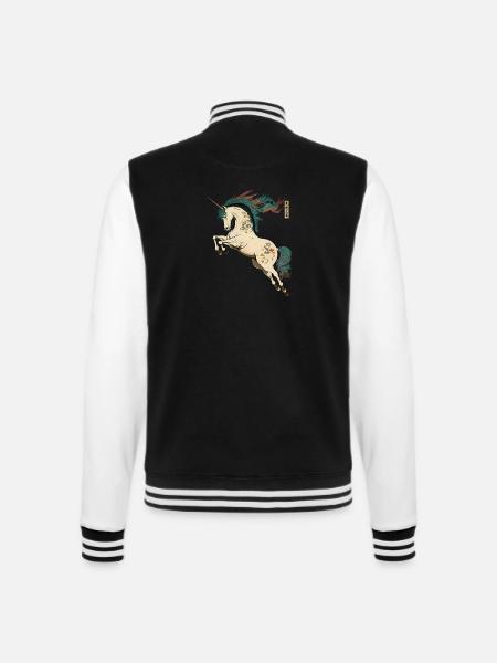 Einhorn in Ukiyo-e Stil - College-Sweatjacke - Schwarz/Weiß