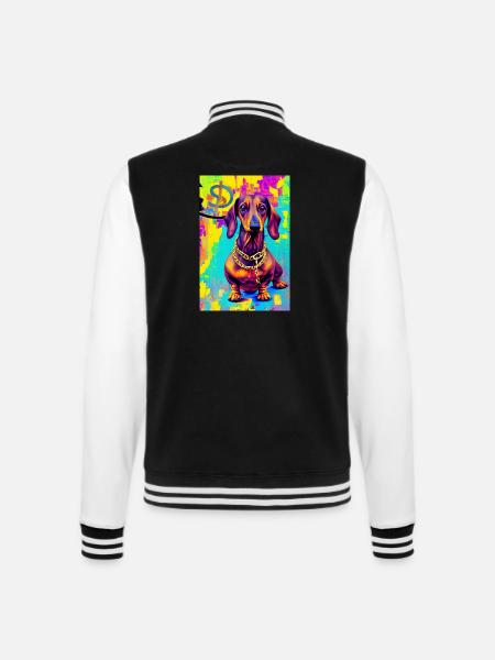 Modernes Pop-Art Print | Dachs mit Graffiti Bunt - College-Sweatjacke - Schwarz/Weiß