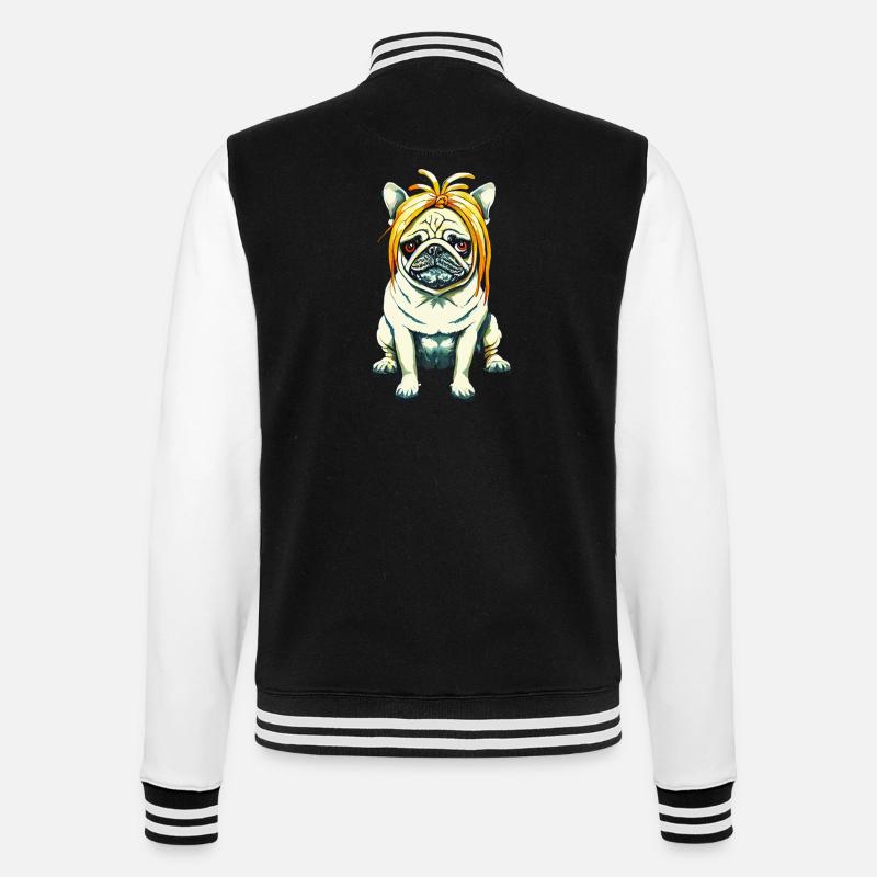 Carlin avec perruque #PugLife - Veste Teddy - noir/blanc
