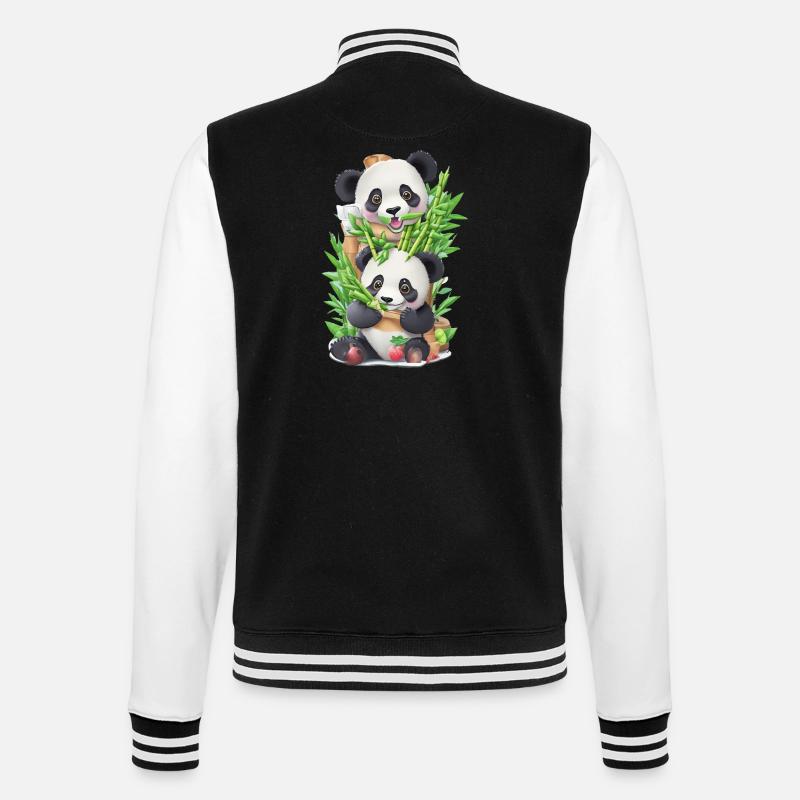 Panda bear eats bamboo - College Sweat Jacket - black/white