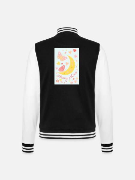 Honeymoon Mond Blüten Schmetterlinge Poster blau - College-Sweatjacke - Schwarz/Weiß