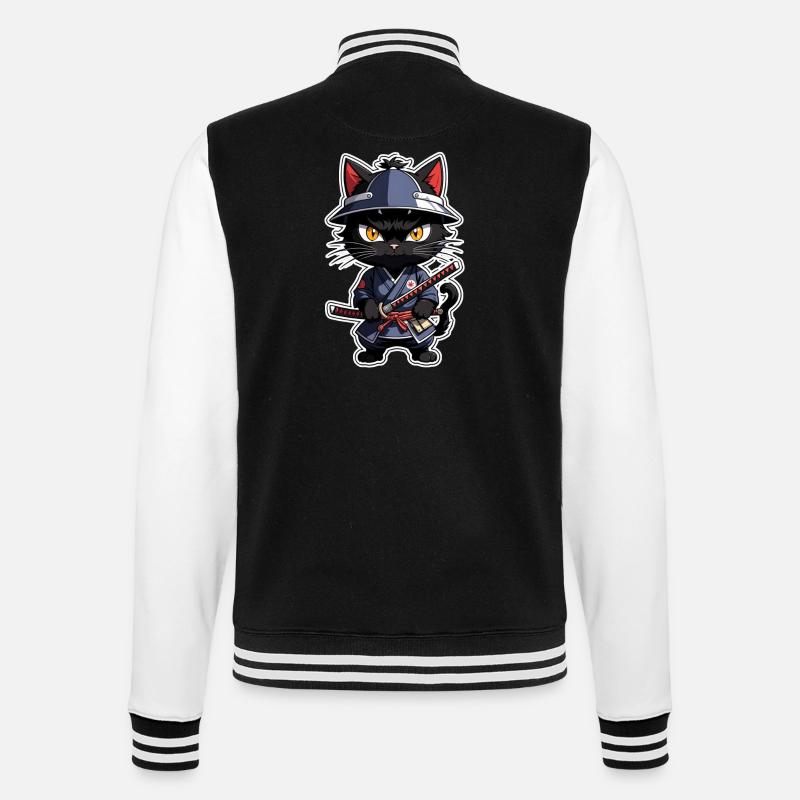 Ninja Cat - Samurai Kitten - College Sweat Jacket - black/white