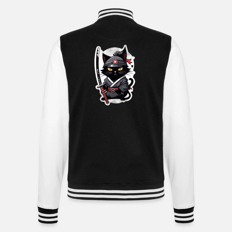 Ninja Cat - Samurai Kitten - College Sweat Jacket - black/white
