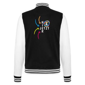 "Hier & Jetzt" Achtsamkeit Mental Health - College-Sweatjacke - Schwarz/Weiß - Hinten - Marisol (170cm)